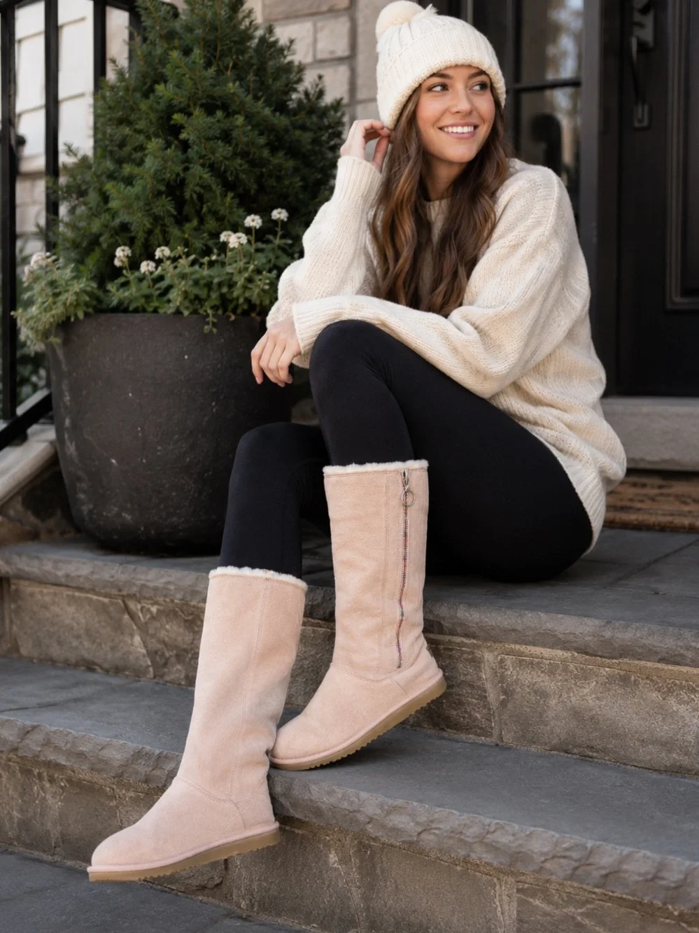 UGG Hayden Tall Boots Seashell Pink Sheepskin Shearling Size 5 Limited Edition